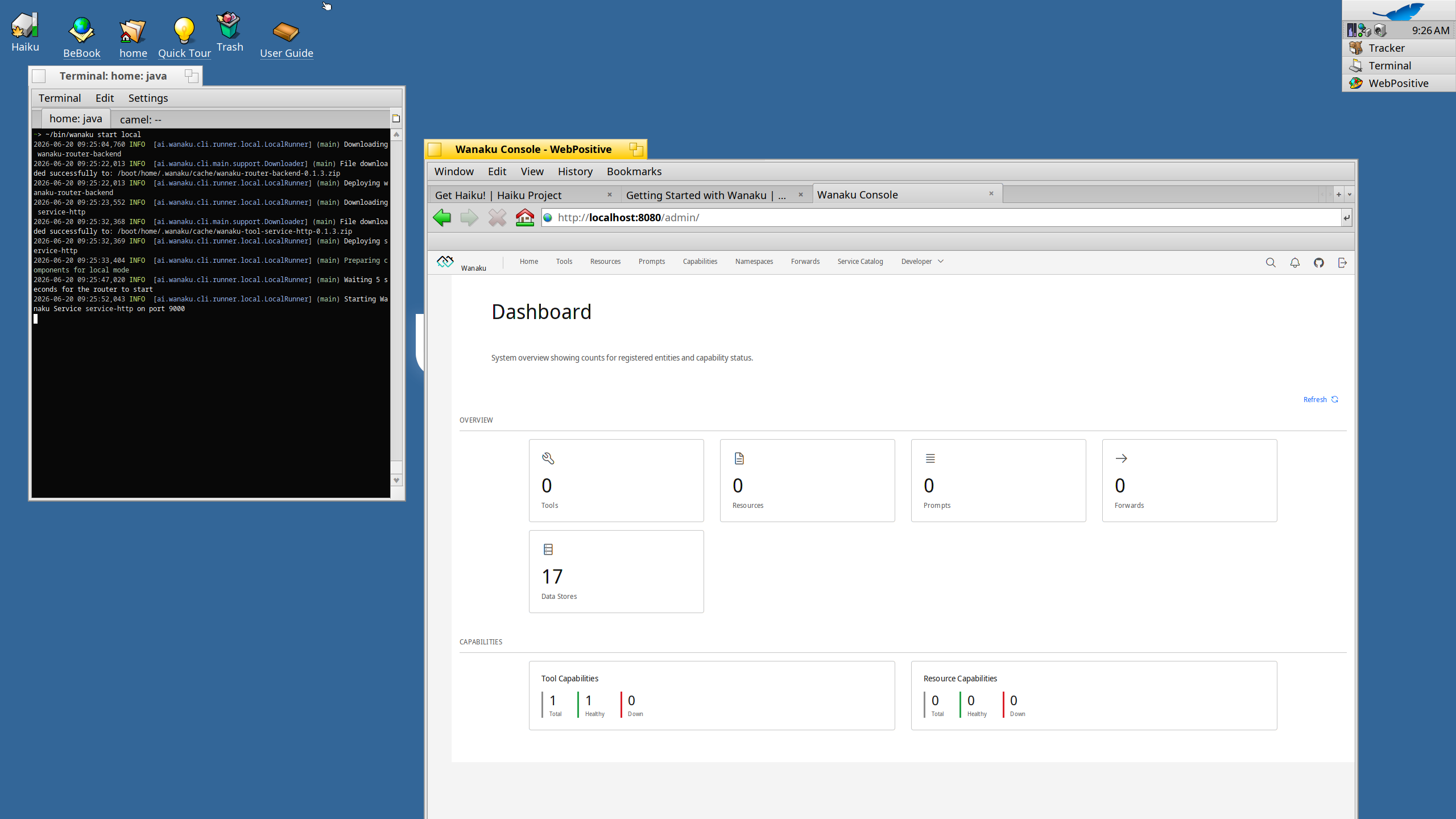 Wanaku running locally on Haiku
