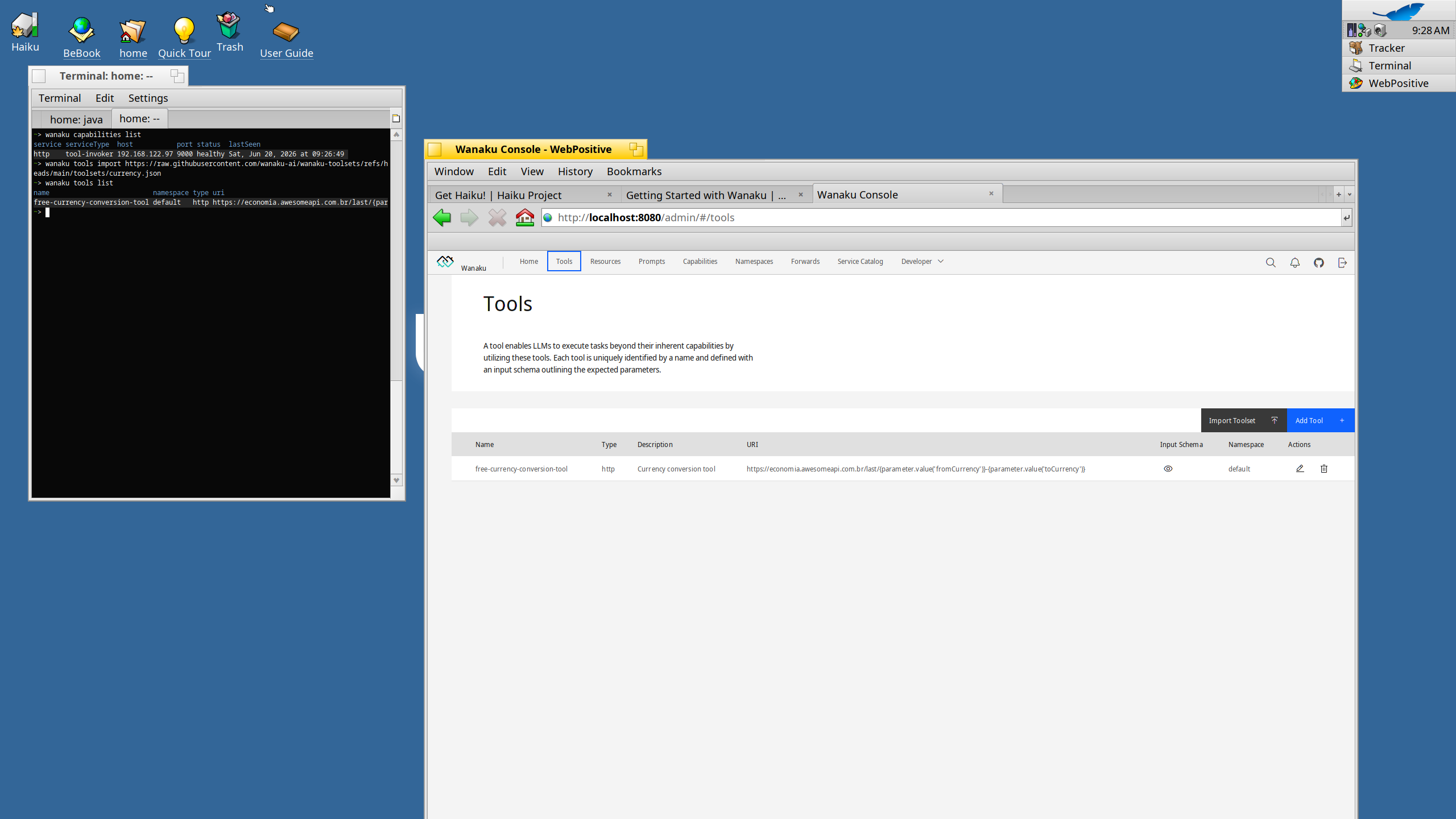 A Wanaku tool imported on Haiku